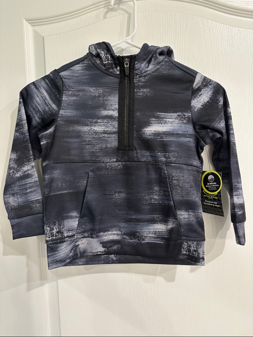 Kids Athletic Works Half-Zip Hoodie - Black Gray Brushstroke